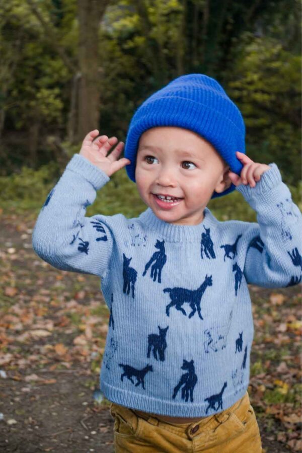 Kids merino blue jumper with blue beanie