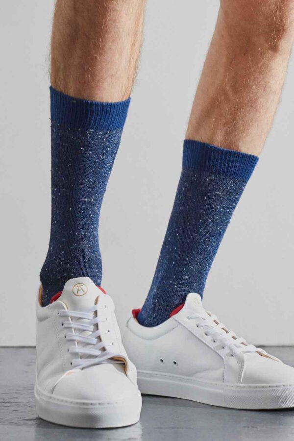 mens cotton blue socks with silk tweed