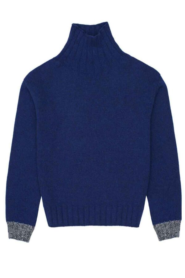 Thame Chunky Lambswool Turtleneck Sweater Navy - British Made 2