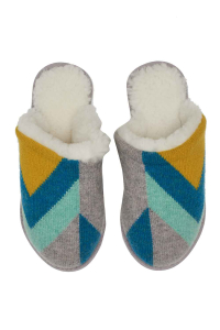 Luxury lambswool mule slippers in blue and grey made in Britain