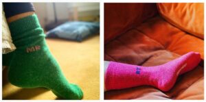 colourful cosy wool socks with embroidered monograms