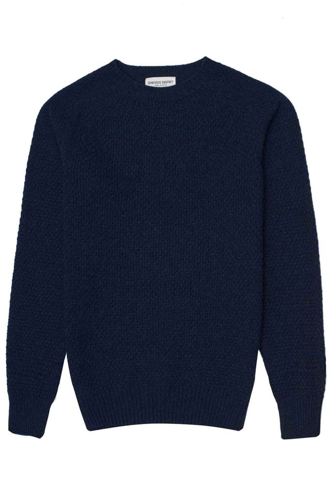 Mens Moss Stitch Lambswool Navy Blue Jumper Made in Britain