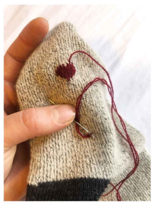 hand embroidered heart, British made socks alpaca wool