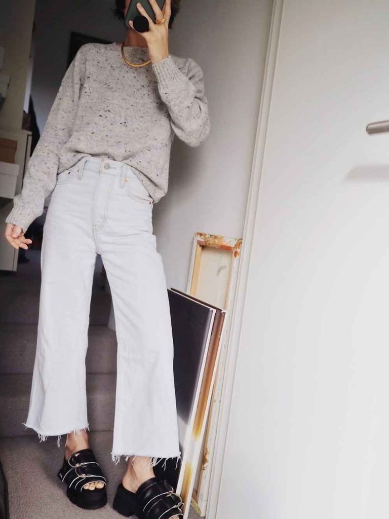 Stylonylon Spring Knitwear Grey Jumper and white jeans