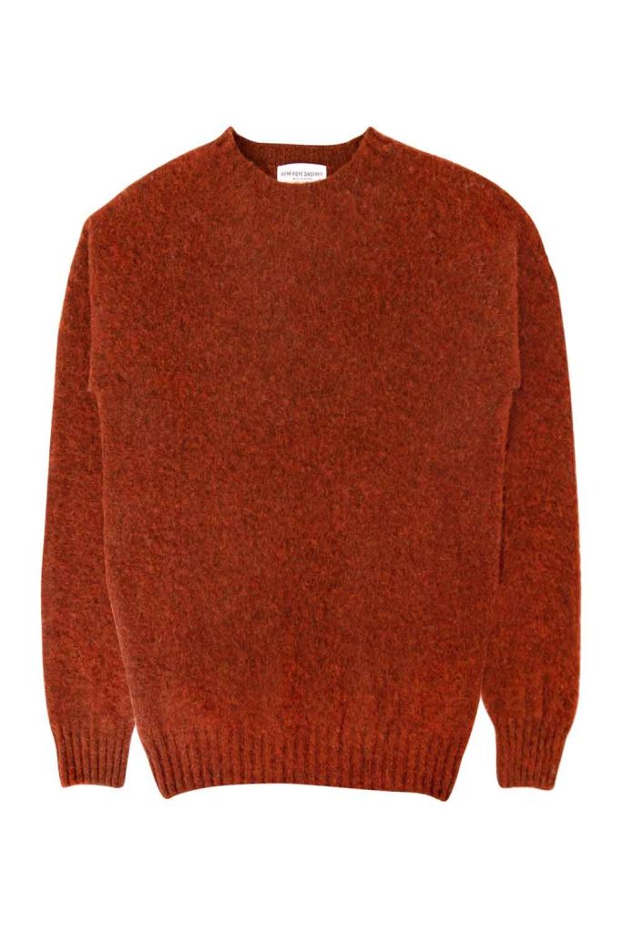 mens brushed wool jumper rust orange made in Britain