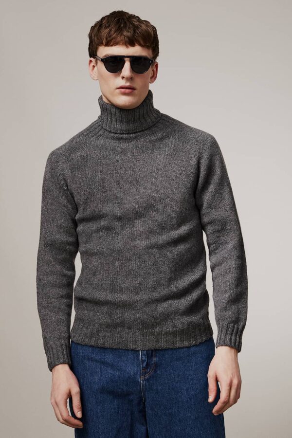 Aden Roll neck Lambswool Sweater Grey - British Made 2