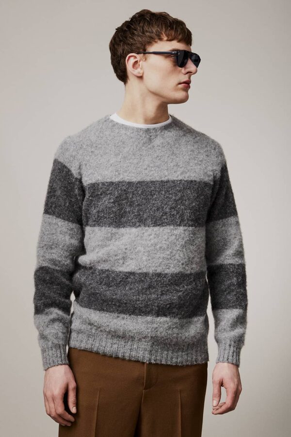 Alford Brushed Wool Stripe Sweater Grey Melange - British Made 3