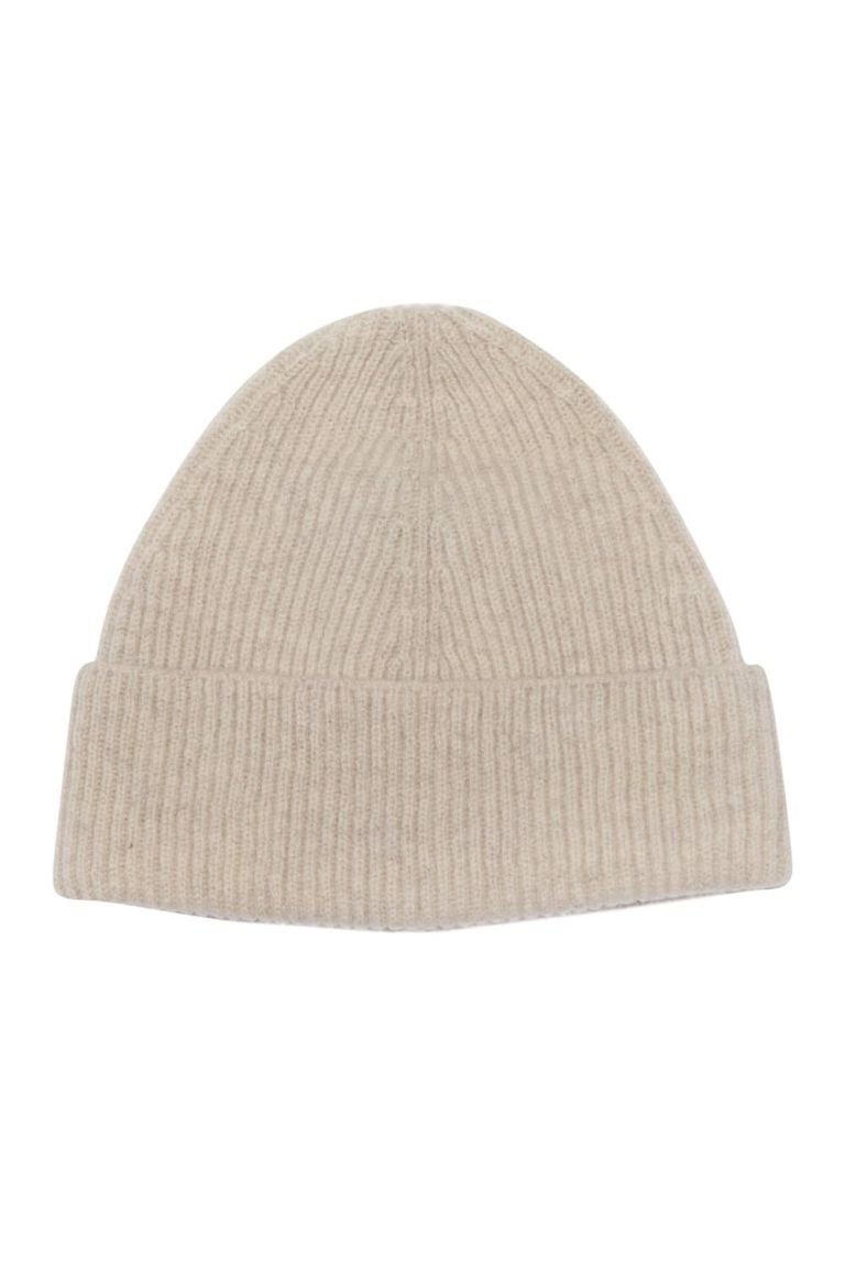 Unisex 100% lambswool beanie hat in natural clay British made