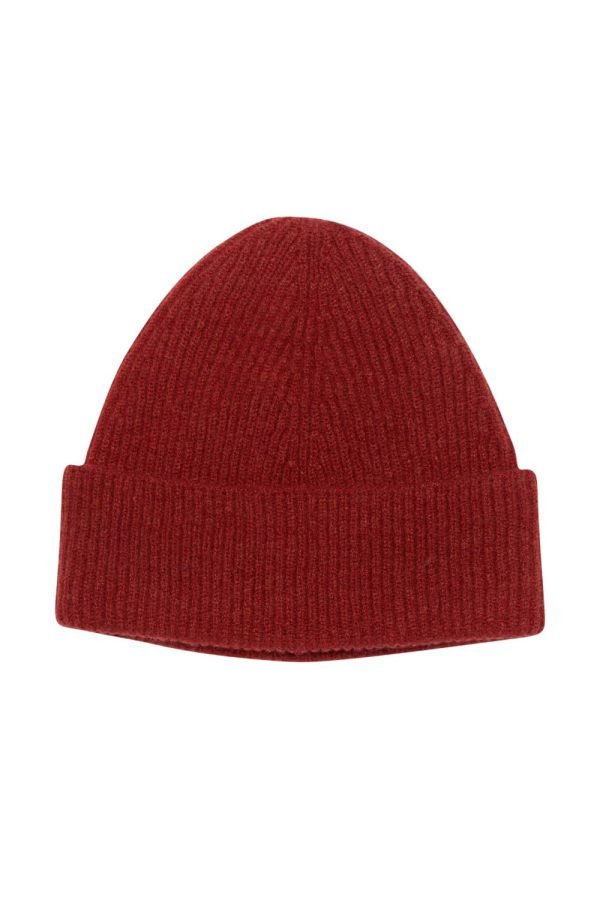 Unisex 100% lambswool beanie hat in rusty red British made
