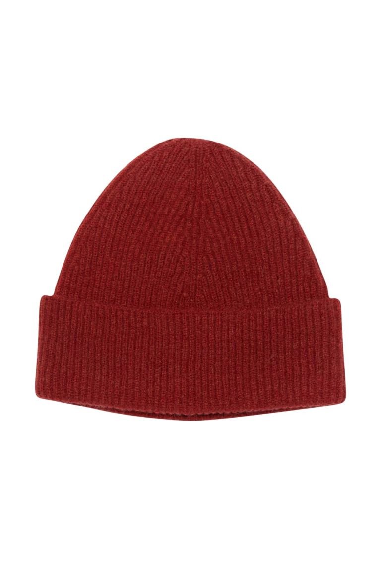 Unisex 100% lambswool beanie hat in rusty red British made