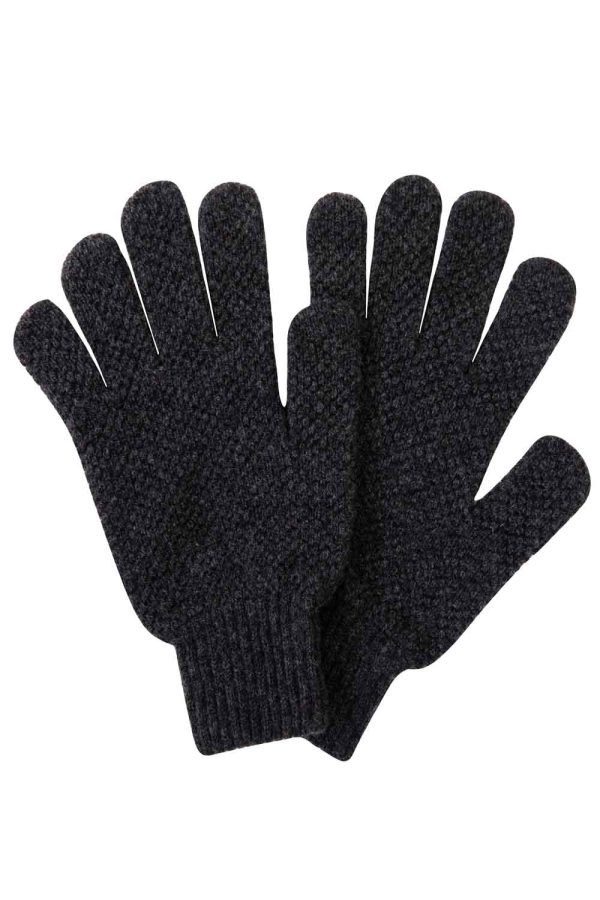 Moss Stitch Lambswool Gloves Charcoal - British Made 3