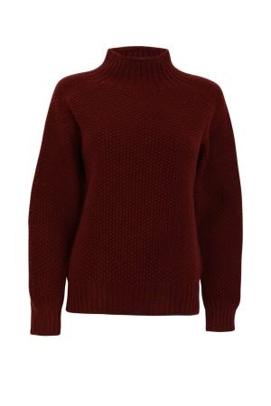 Rora Chunky Moss Stitch Lambswool Turtleneck Sweater Burgundy - British Made