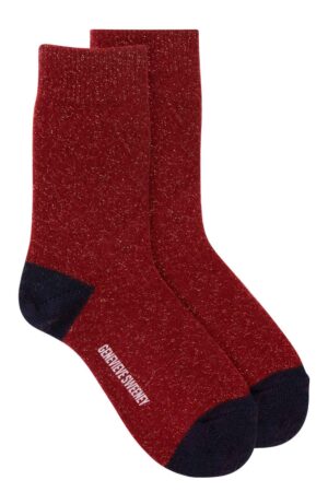 Women's luxury merino cashmere lounge socks in sparkly deep red - British made