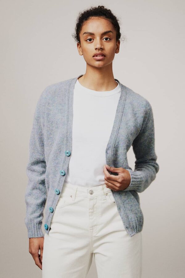 Leven Cardigan Brushed Wool Sky Blue - British Made 2
