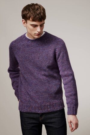 Liddel Chunky Lambswool Sweater Marl Blue Red - British Made