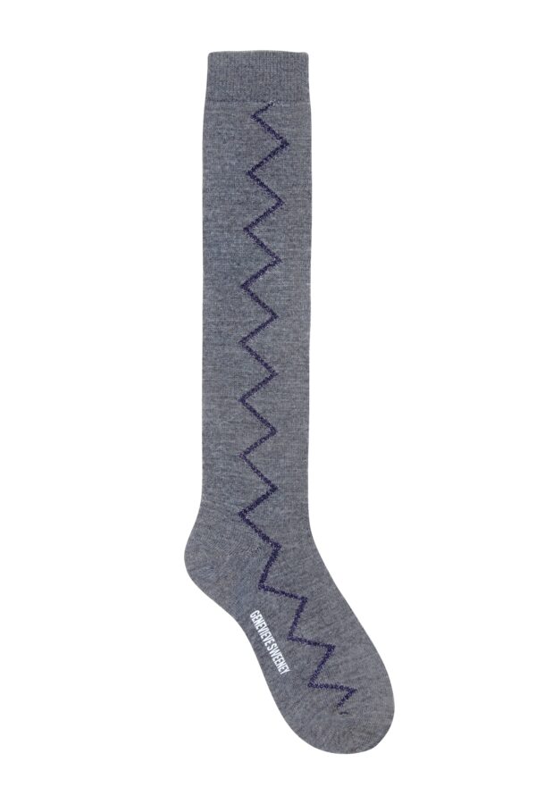 Womens knee high merino wool grey melange socks with navy sparkle