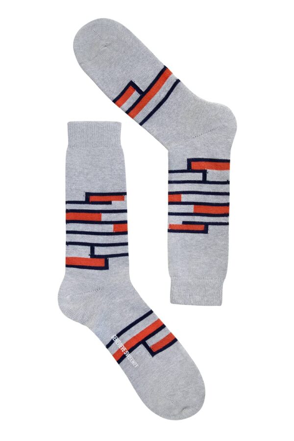 mens cottons stripe socks grey melange british made