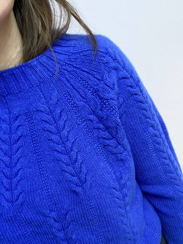 Wroxton Cable Lambswool Sweater Bright Blue - British Made 2