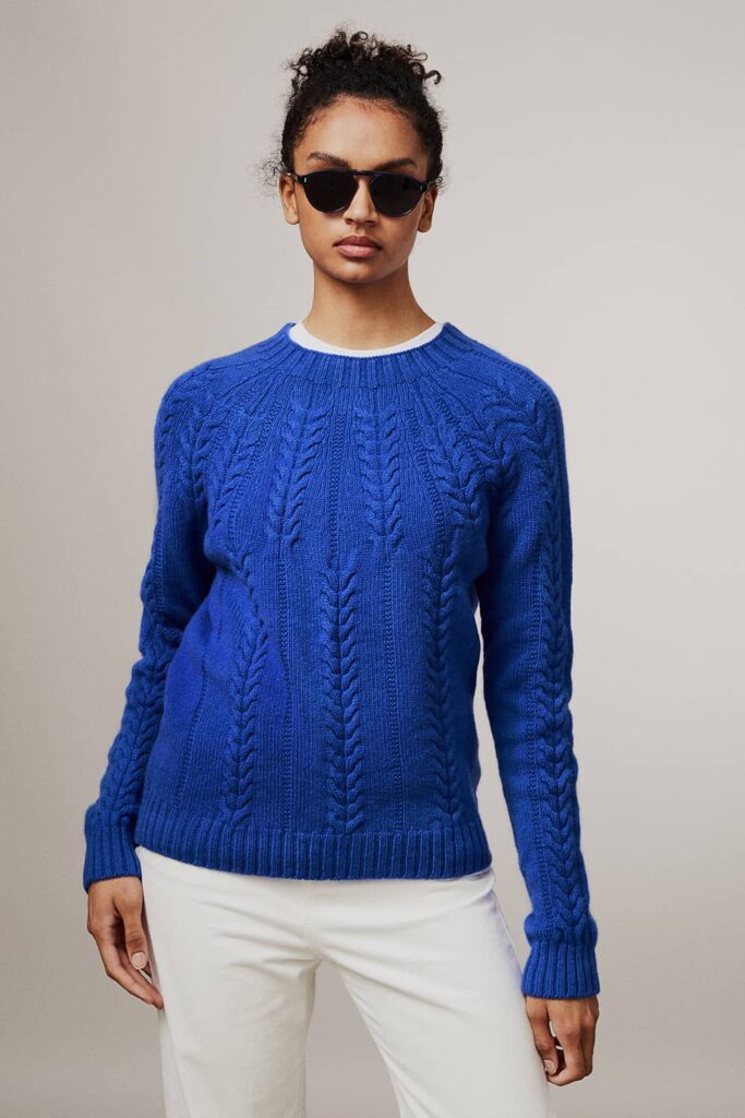 Wroxton Cable Lambswool Sweater Bright Blue - British Made