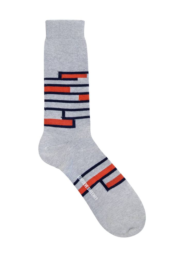 Luxury unisex grey melange, orange and navy cotton stripe socks made in Britain