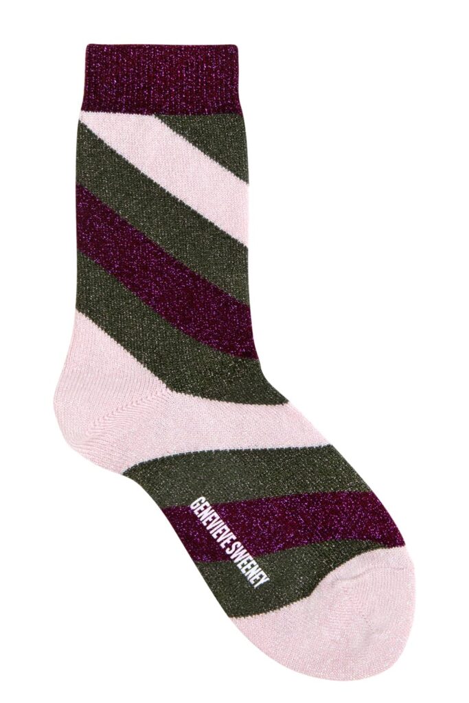 Women's luxury purple and green sparkly stripe socks - British made