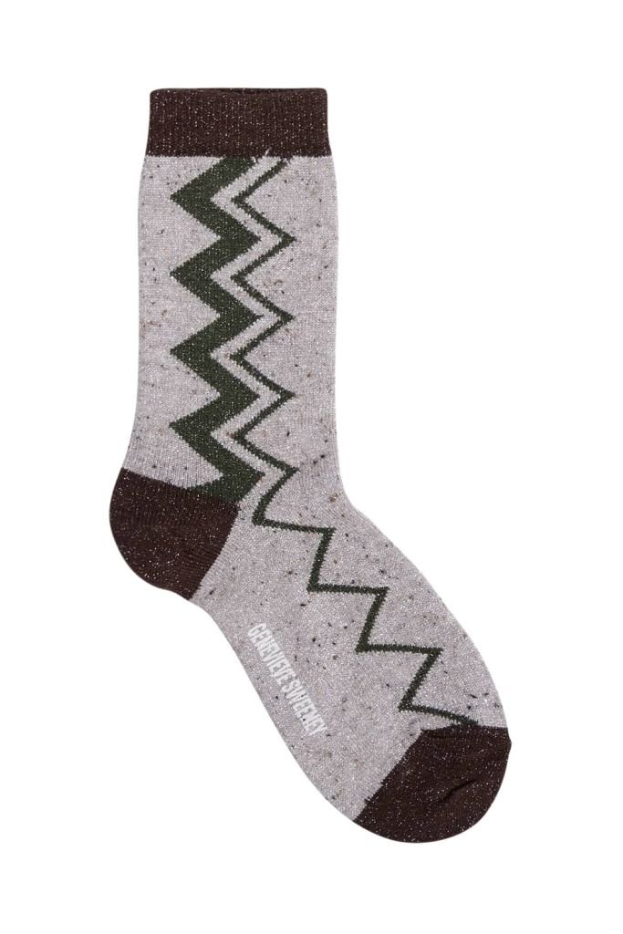 Sigi Sparkly Zig Zag Socks Natural - British Made