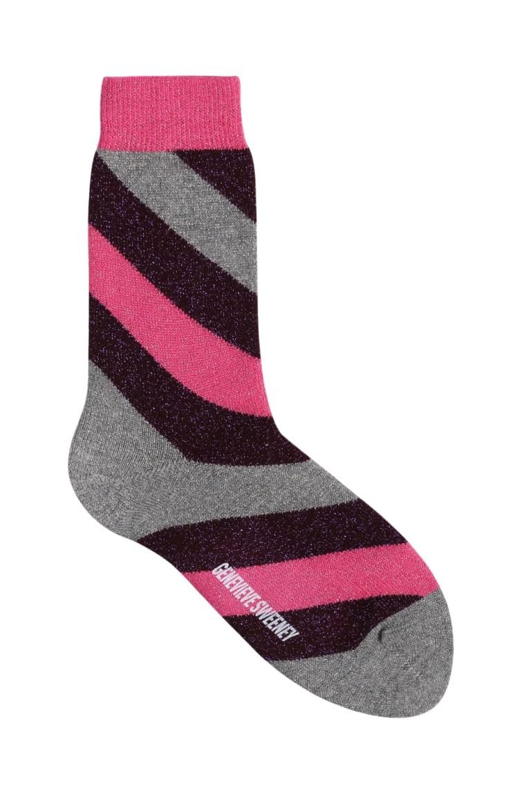 Luxury Women's Pink and Purple Striped Sparkly Socks - Made in Britain