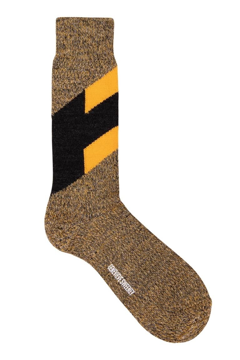 Men's Chevron merino wool charcoal and mustard yellow marl socks - British Made