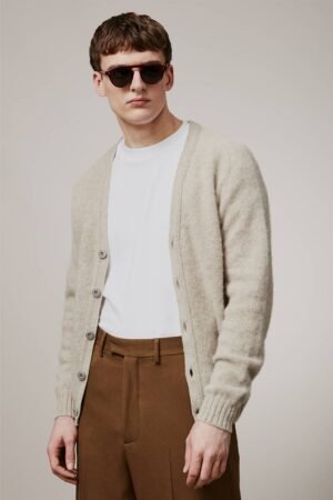 Leven Cardigan Brushed Wool Putty - British Made