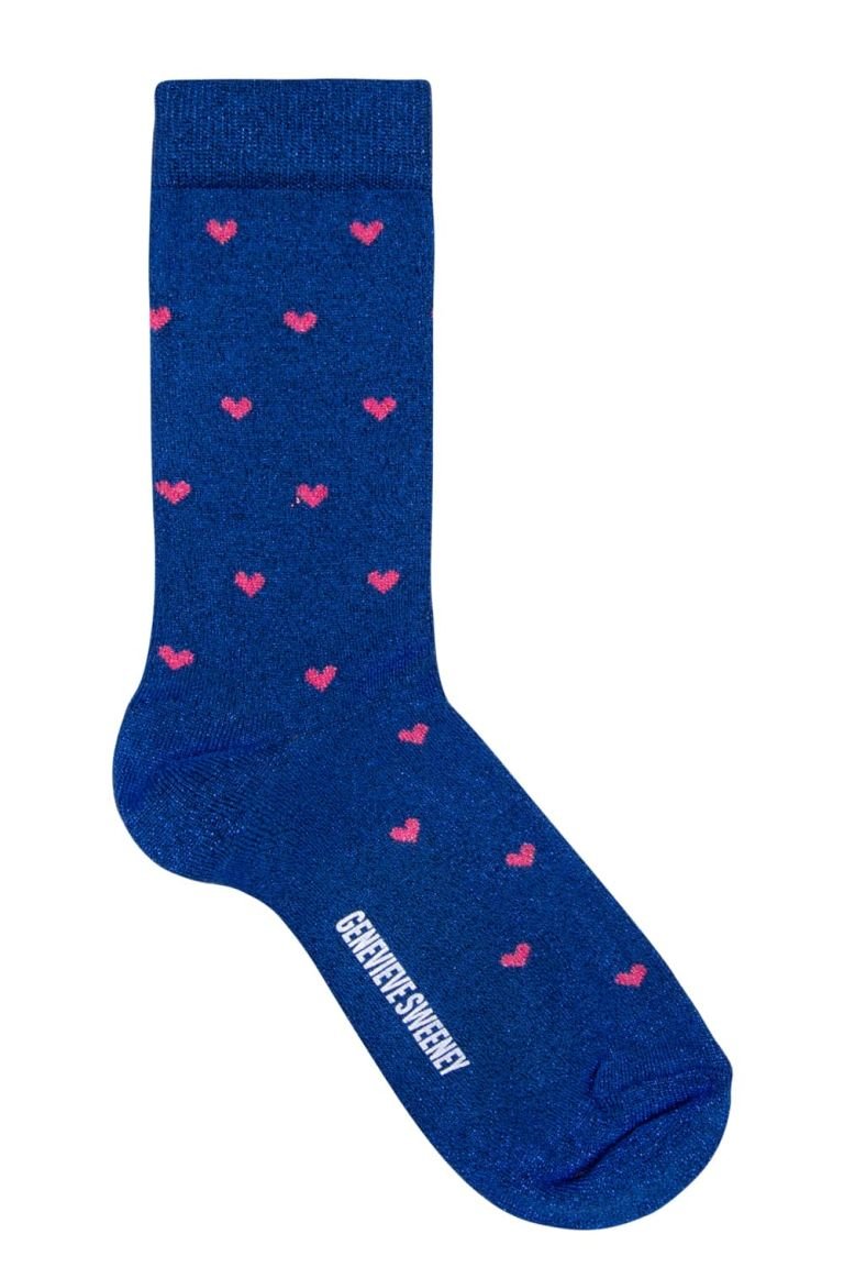 Selina Sparkly Heart Sock Blue - British Made
