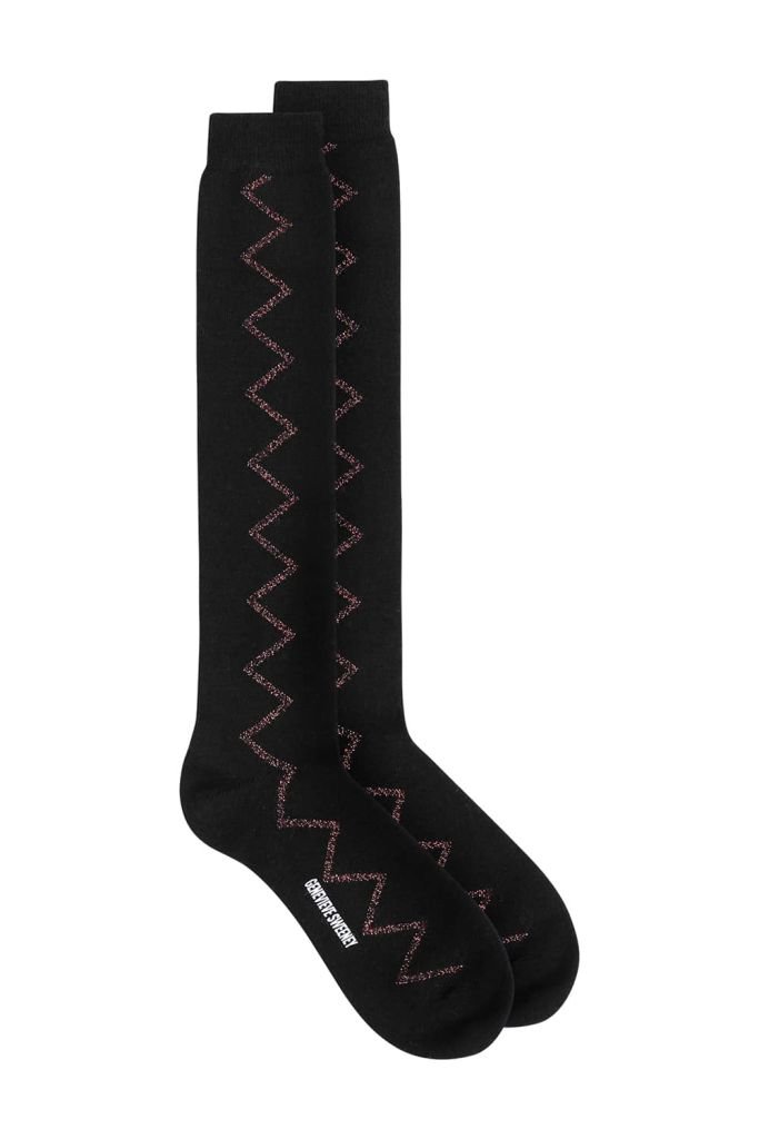 Sia Merino Knee High Black Socks Pink - British Made