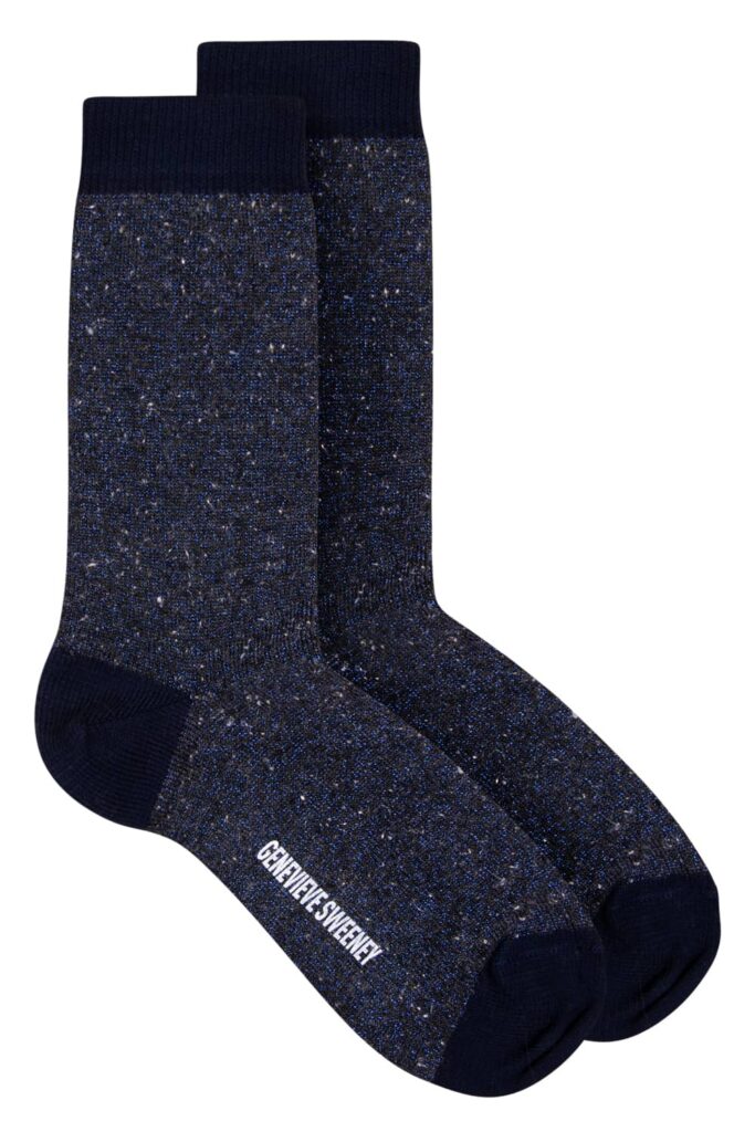 Solline Sparkly Sock Silk Tweed Black Blue - British Made