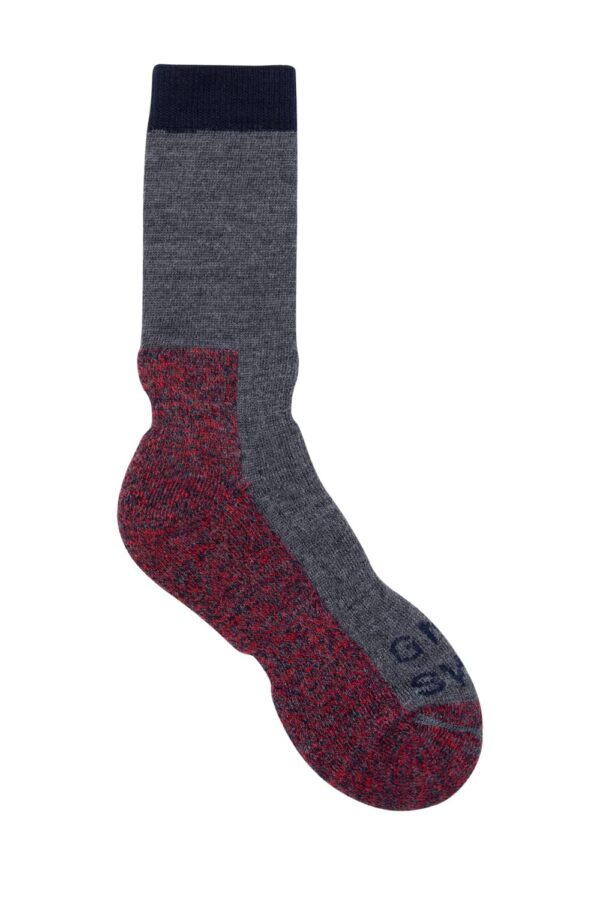 Unisex Merino Wool Walking Socks in Grey Red Marl - Made in Britain