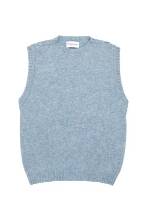 Women's luxury wool knitted sleeveless vest in Sky Blue - Made in Britain