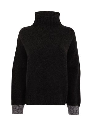 Thame Chunky Lambswool Turtleneck Sweater Black - British Made