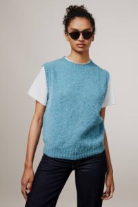 Laide Brushed Wool Knitted Vest Azure Blue - British Made