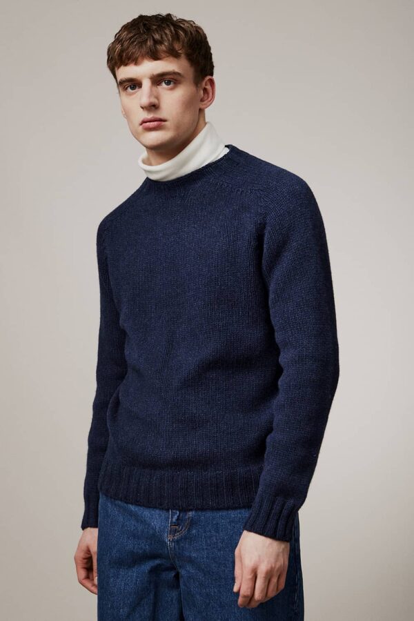 Liddel Chunky Lambswool Sweater Navy Melange - British Made 2