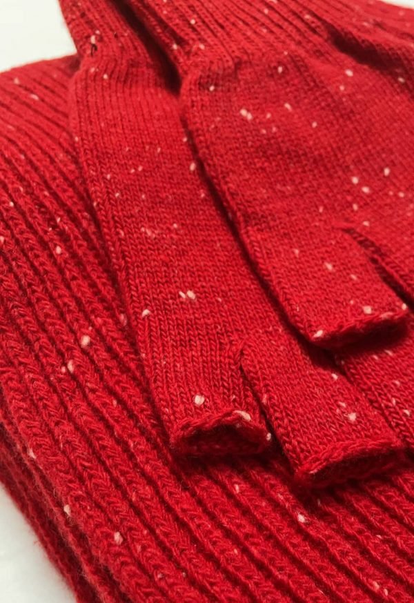 Wool Tweed Ribbed Scarf Bright Red - British Made 2