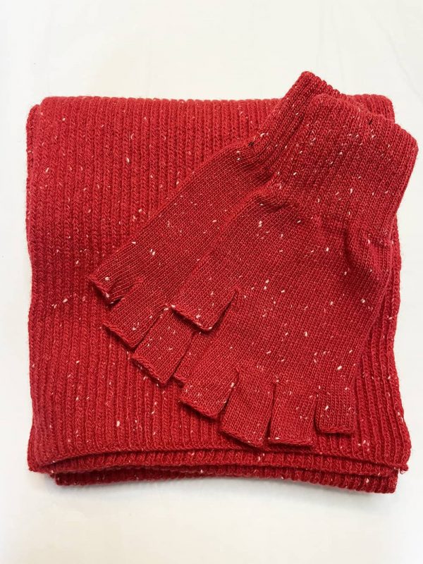 Wool Tweed Ribbed Scarf Bright Red - British Made 3