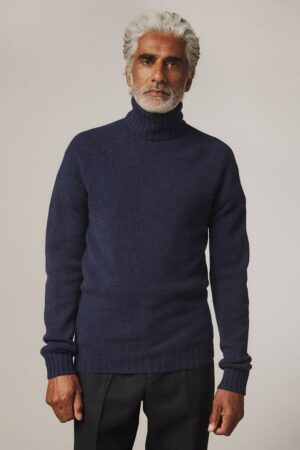 Aden Roll neck Lambswool Sweater Navy - British Made