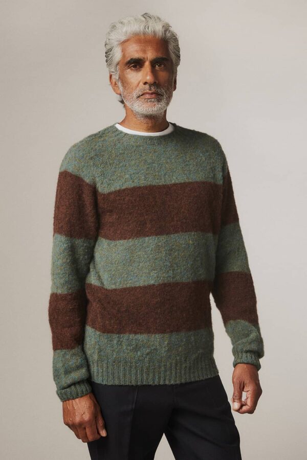 Alford Brushed Wool Stripe Sweater Jade - British Made
