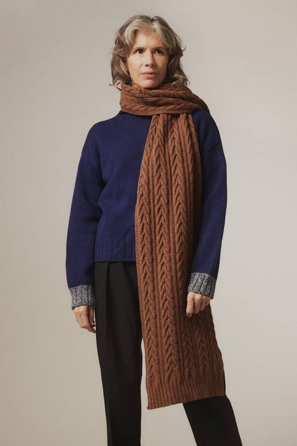 Cable Lambswool Scarf Hazelnut - British Made