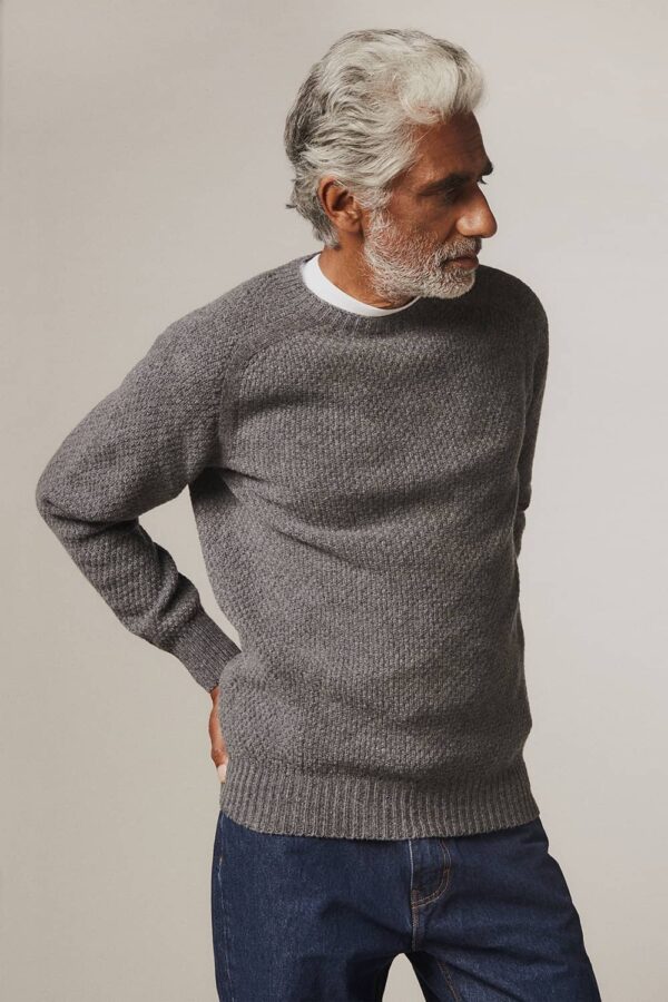 Ednam Moss Stitch Lambswool Sweater Grey - British Made 3