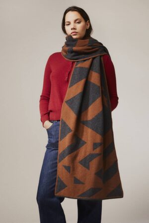 Geometric Lambswool Blanket Scarf Hazelnut - British Made