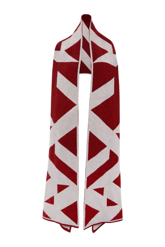 Geometric Lambswool Blanket Scarf Red - British Made