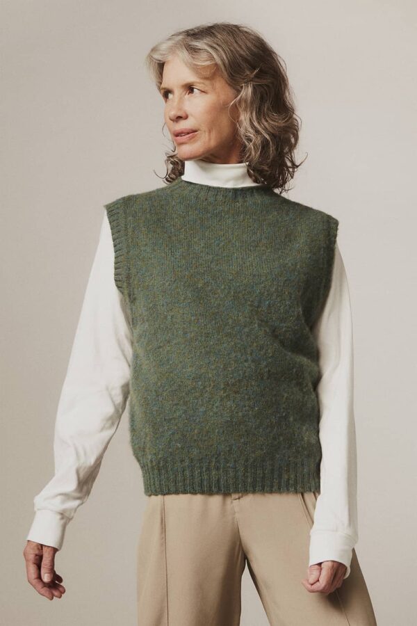 Laide Brushed Wool Knitted Vest Jade Green - British Made 3