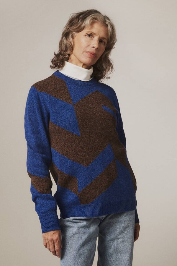 Leyden Geometric Lambswool Sweater Blue - British Made 4