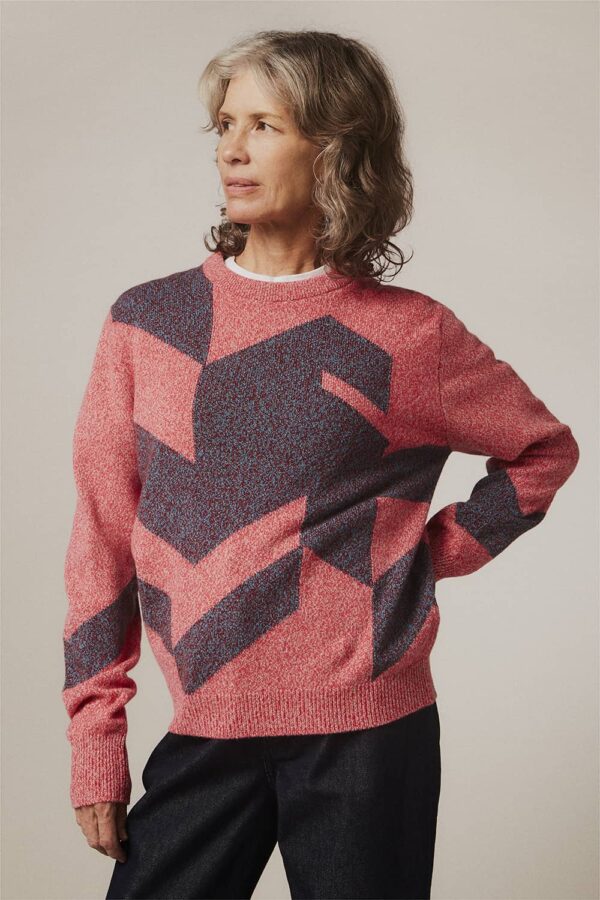 Leyden Geometric Lambswool Sweater Pink - British Made 2