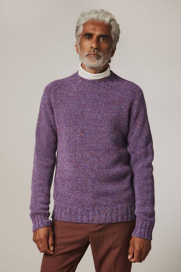 Liddel Chunky Lambswool Sweater Marl Blue Red - British Made 2