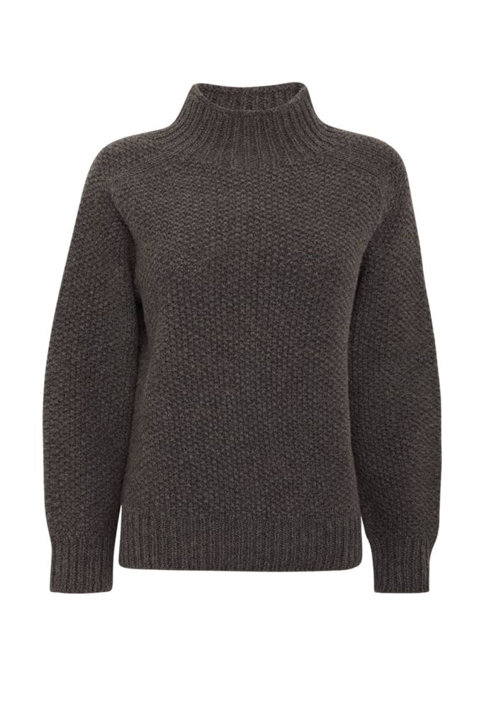Rora Chunky Moss Stitch Lambswool Roll Neck Sweater Grey - British Made